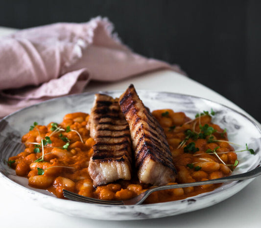 HOW TO MAKE SWEET CURED BELLY PORK STEAKS & BAKED BEANS