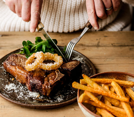 How To Cook Heritage Beef T Bone Steak With Homemade Chips and Onion Rings