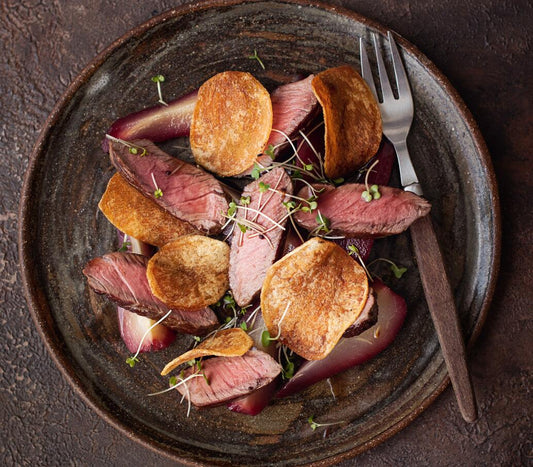 How To Cook Wild Venison Haunch Steak With Poached Pears in Red Wine