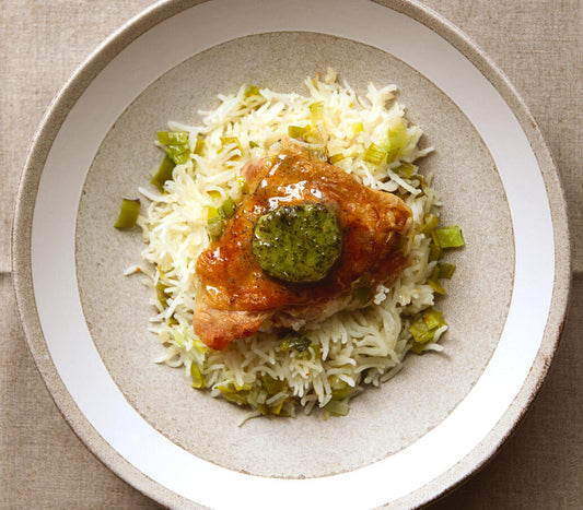 One Pot Roast Chicken, Fragrant Rice And Tender Leeks