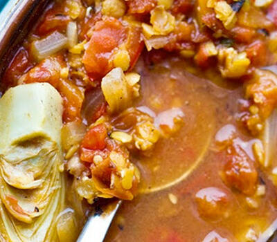 Pheasant Casserole with Artichoke Lentil and Hazelnuts