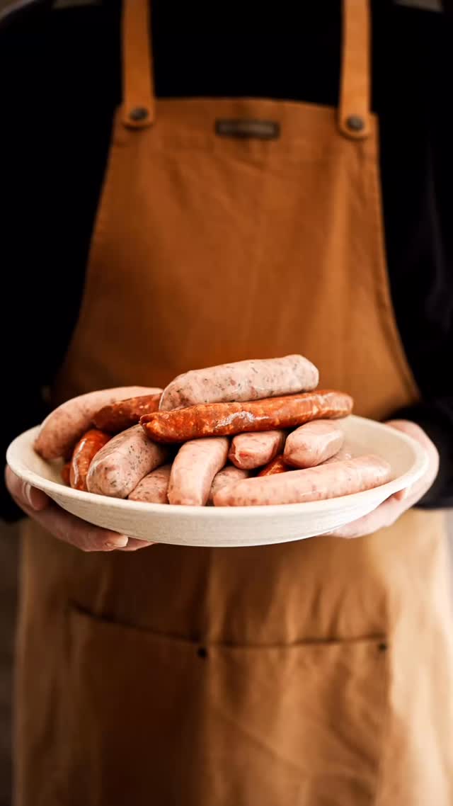 A tray of handmade sausages